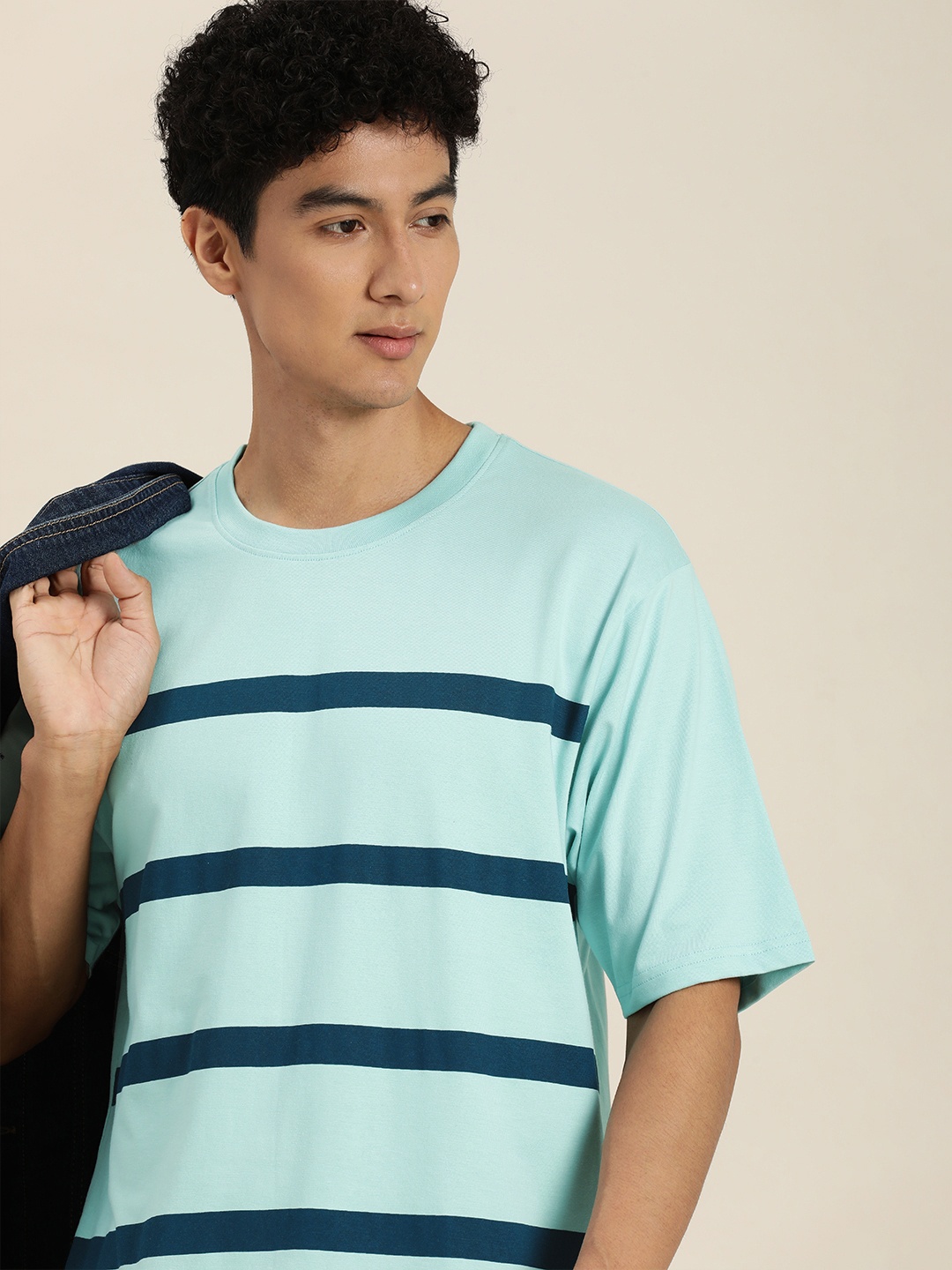 

DILLINGER Men Striped Oversized T-shirt, Turquoise blue
