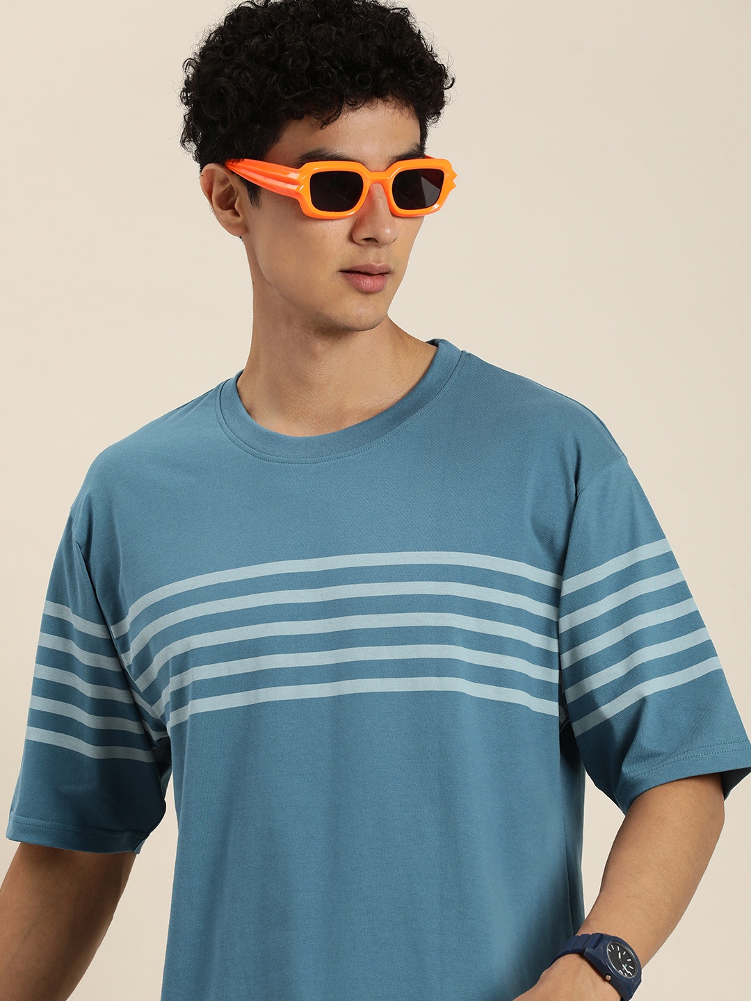 

DILLINGER Men Striped Pure Cotton T-shirt, Blue