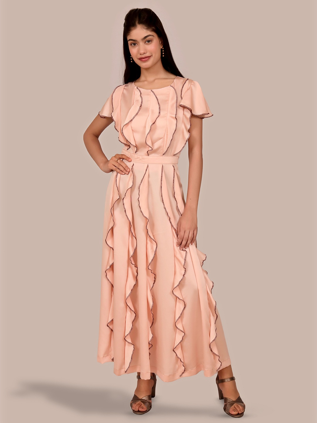 

Justin Whyte Ruffled Satin Maxi Dress, Rose gold