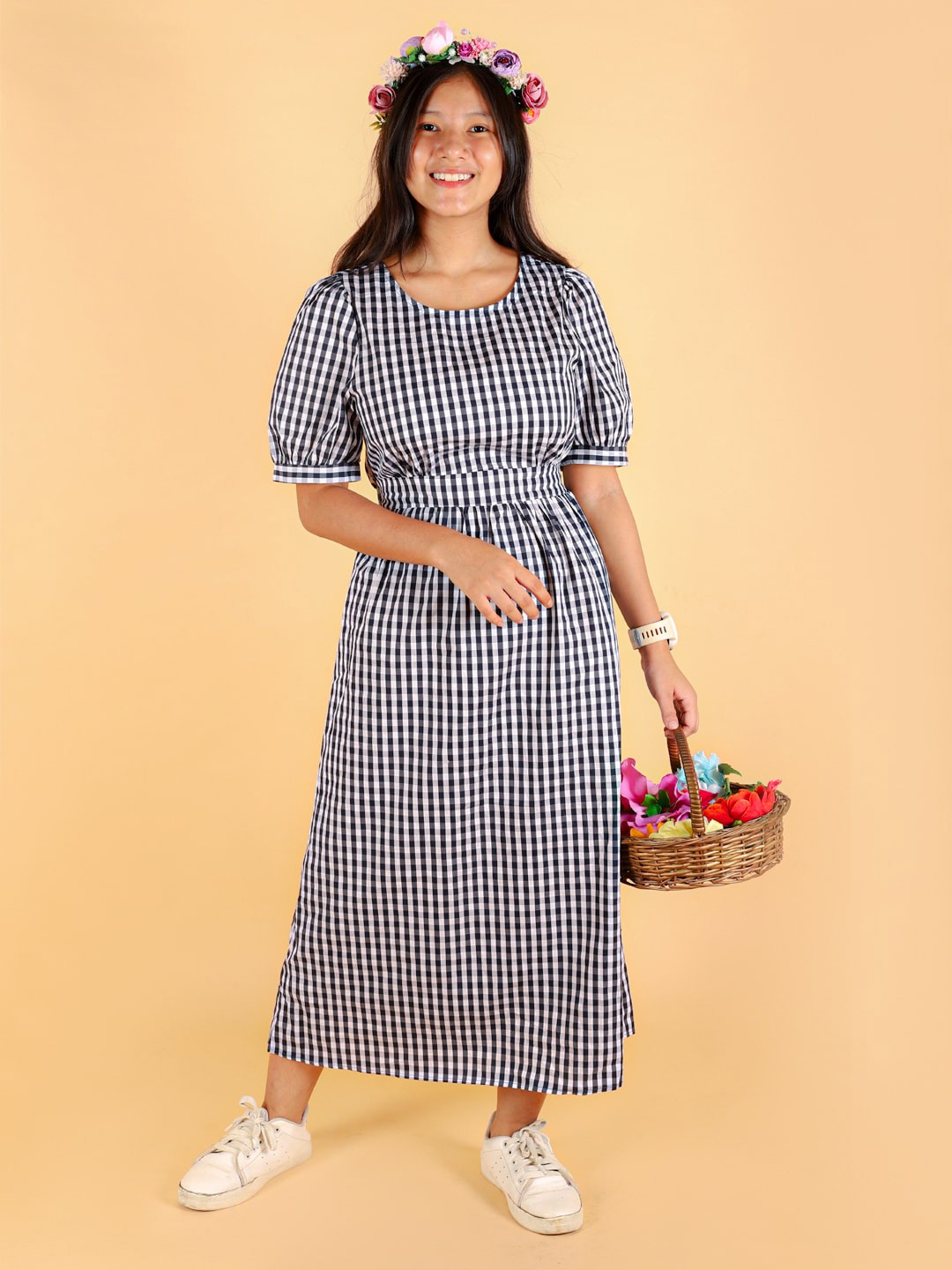 

BAESD Girls Checked Fit & Flare Midi Dress, Black