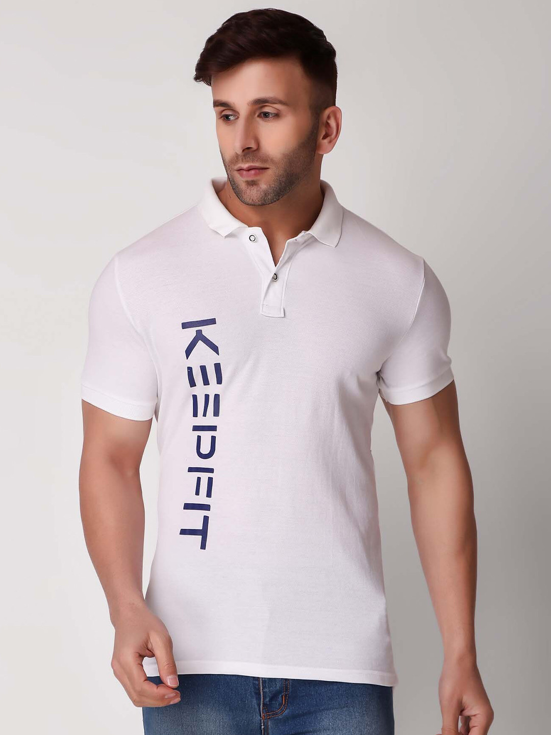 

Keepfit Typography Printed Polo Collar Regular Fit Cotton Casual T-Shirt, White