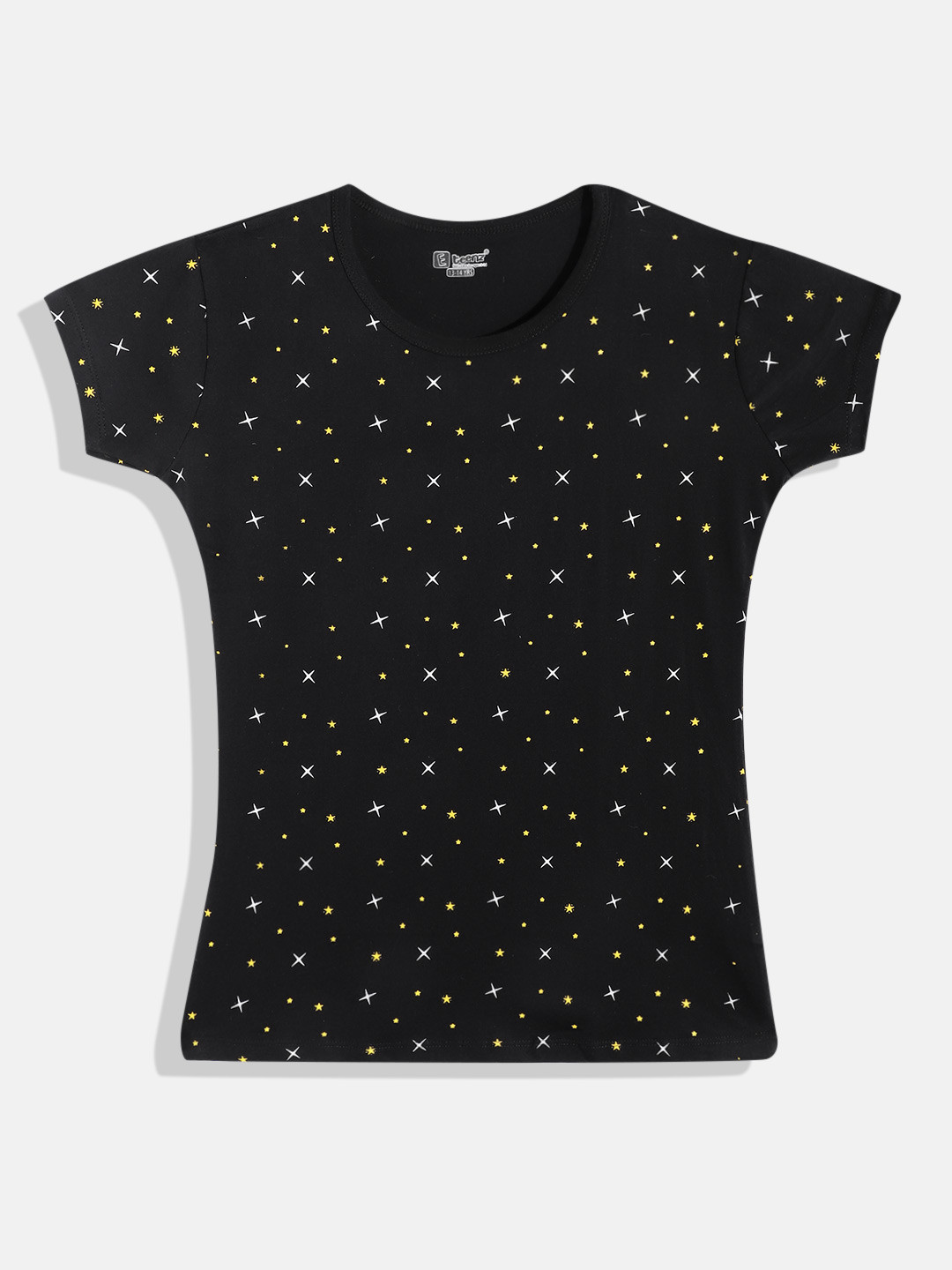 

Eteenz Girls Star Print Premium Cotton T-shirt, Black
