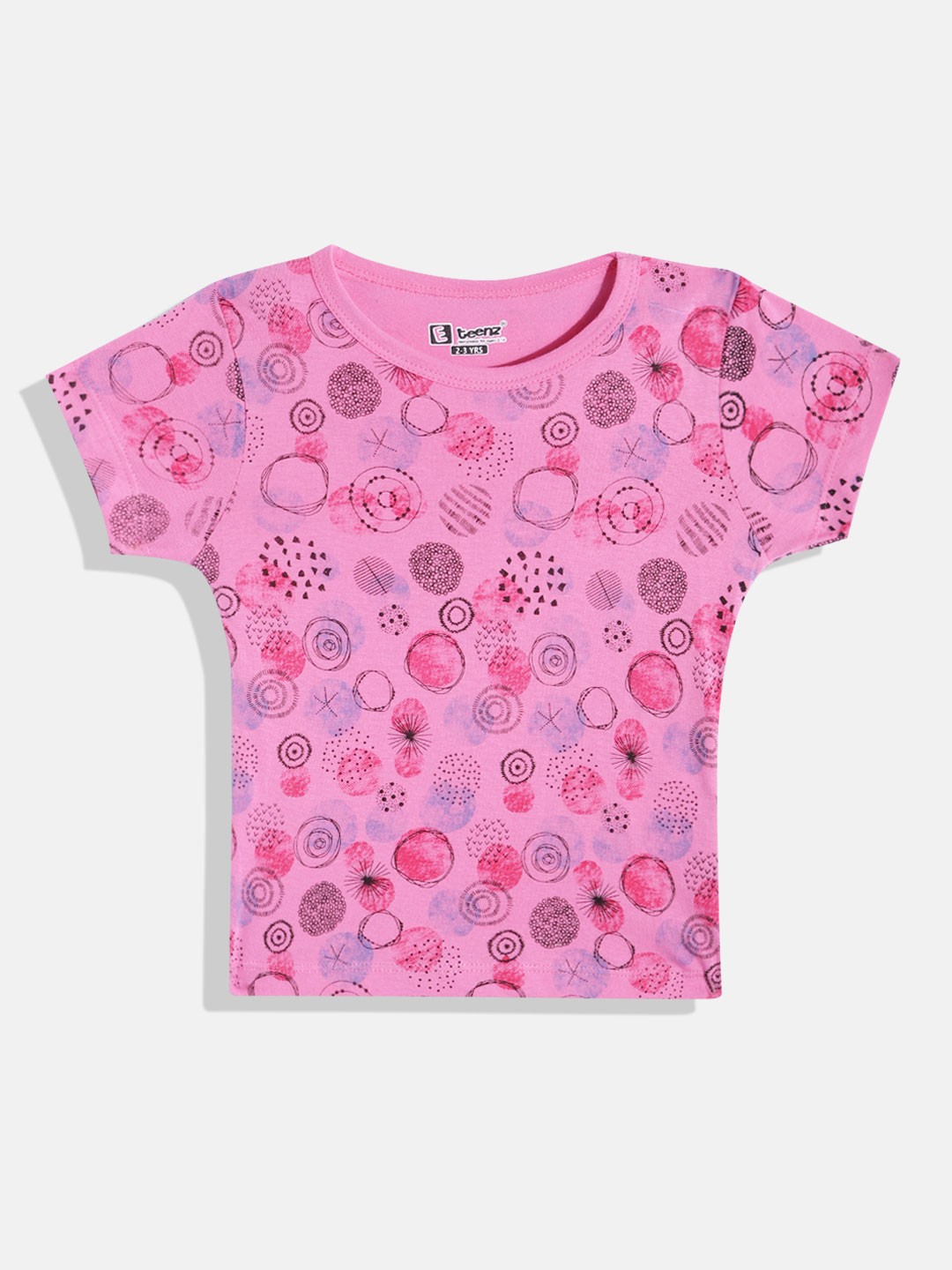 

Eteenz Girls Premium Cotton Geometric Printed T-shirt, Pink