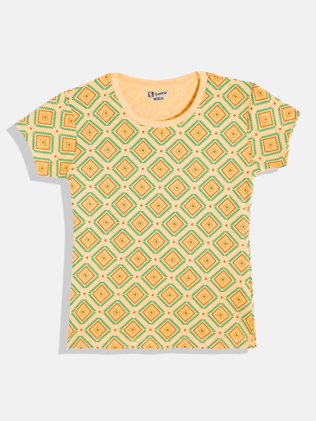 

Eteenz Girls Premium Cotton Geometric Printed T-shirt, Yellow