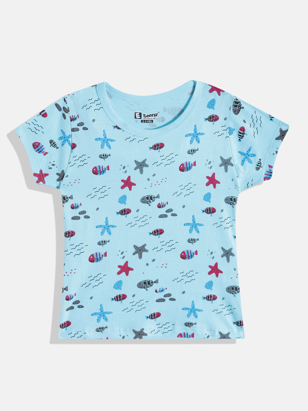 

Eteenz Girls Printed Premium Cotton T-shirt, Blue