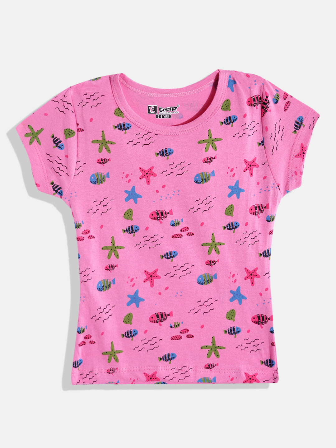

Eteenz Girls Printed Premium Cotton T-shirt, Pink