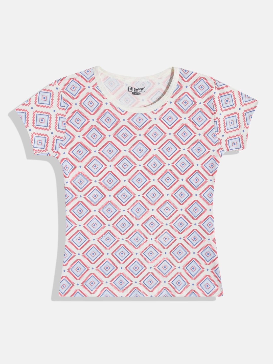 

Eteenz Girls Geometric Printed Premium Cotton T-shirt, Cream