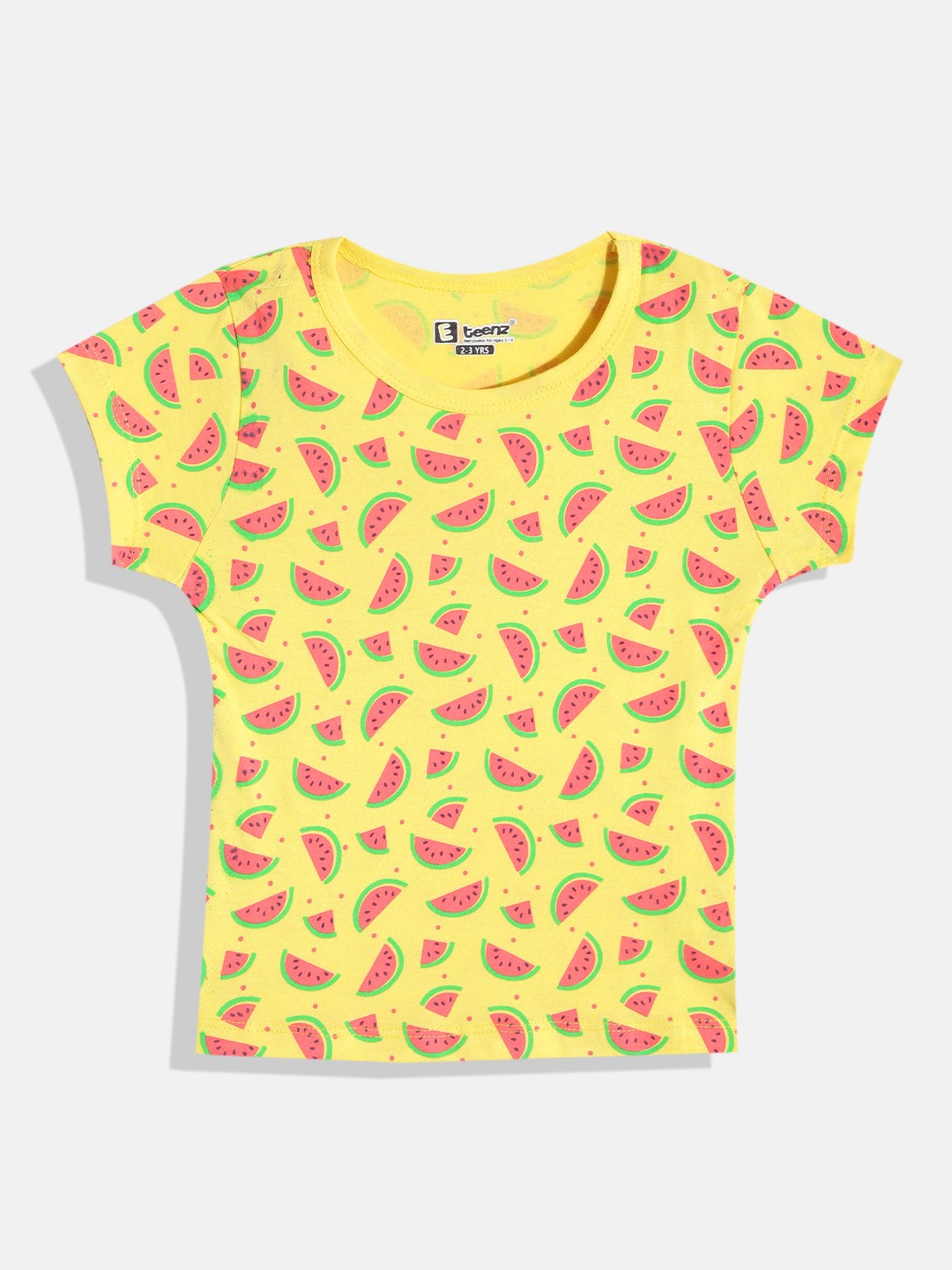 

Eteenz Girls Watermelon Printed Premium Cotton T-shirt, Yellow