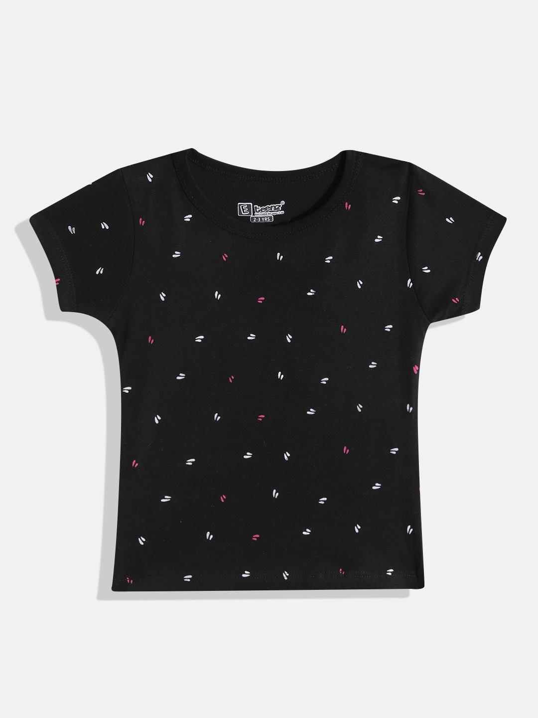 

Eteenz Girls Printed Premium Cotton T-shirt, Black