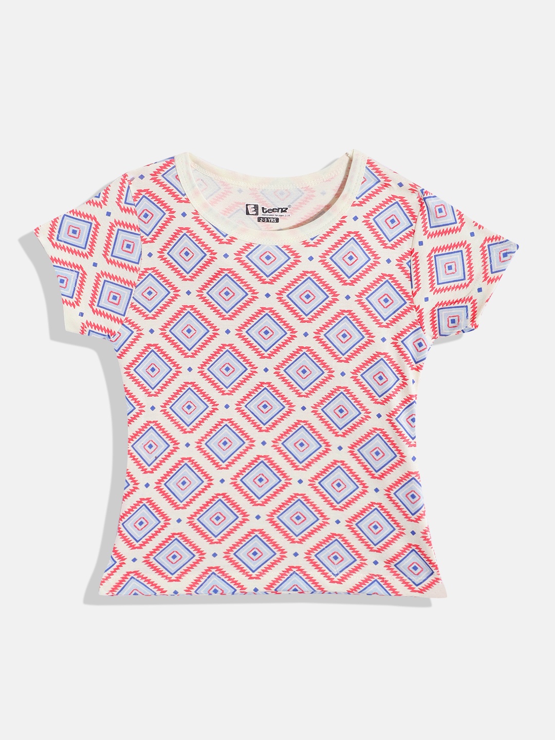 

Eteenz Girls Premium Cotton Geometric Printed T-shirt, Cream