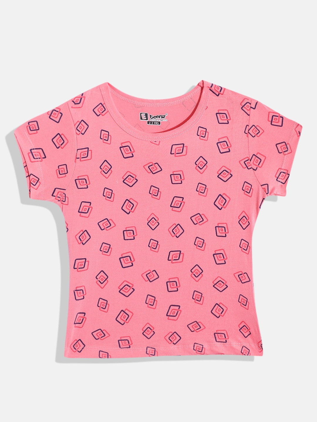 

Eteenz Girls Premium Cotton Geometric Printed T-shirt, Pink
