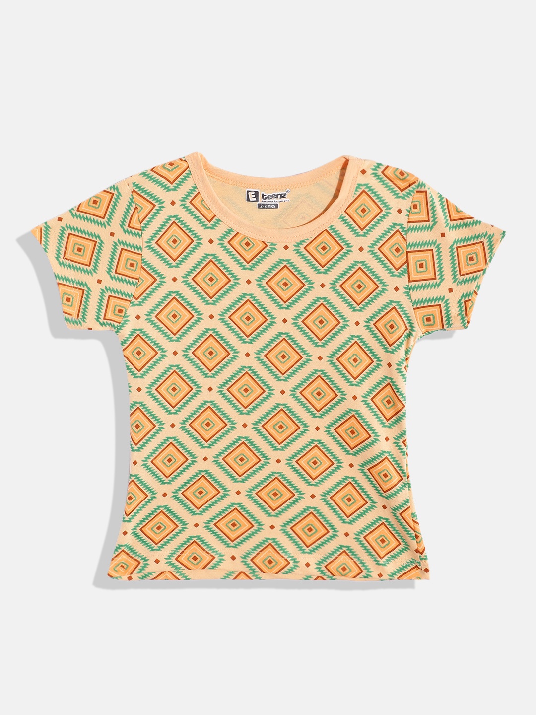 

Eteenz Girls Premium Cotton Geometric Printed T-shirt, Orange