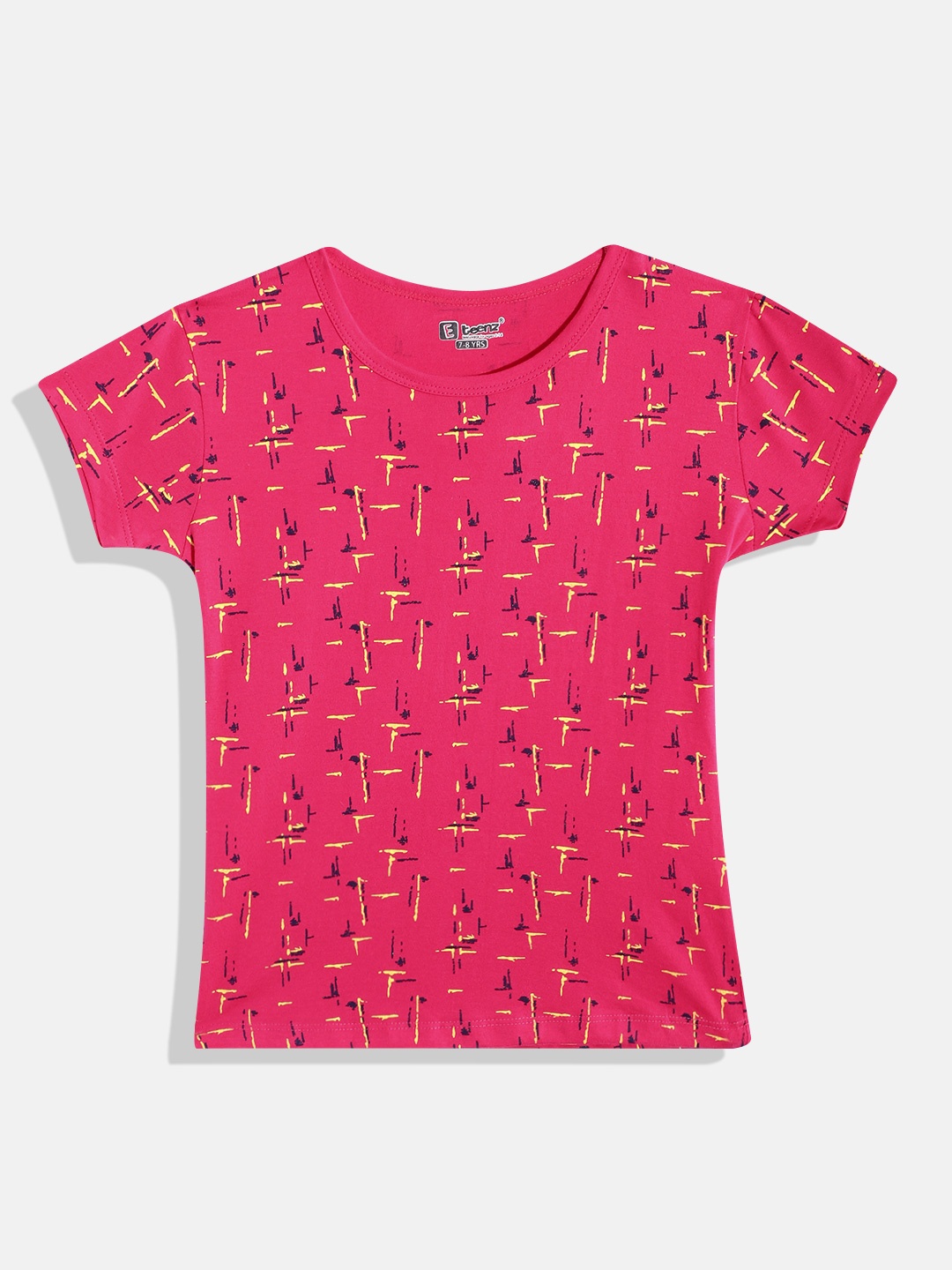 

Eteenz Girls Abstract Printed Premium Cotton T-shirt, Fuchsia