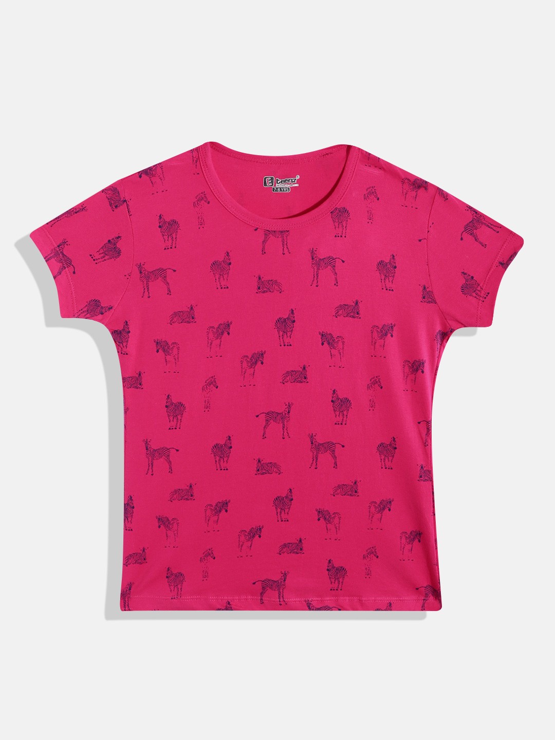 

Eteenz Girls Zebra Printed Premium Cotton T-shirt, Fuchsia