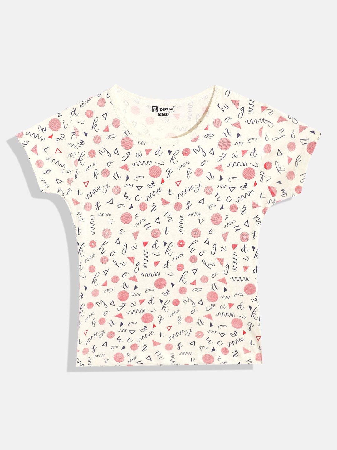 

Eteenz Girls Typography & Geometric Printed Premium Cotton T-shirt, Cream