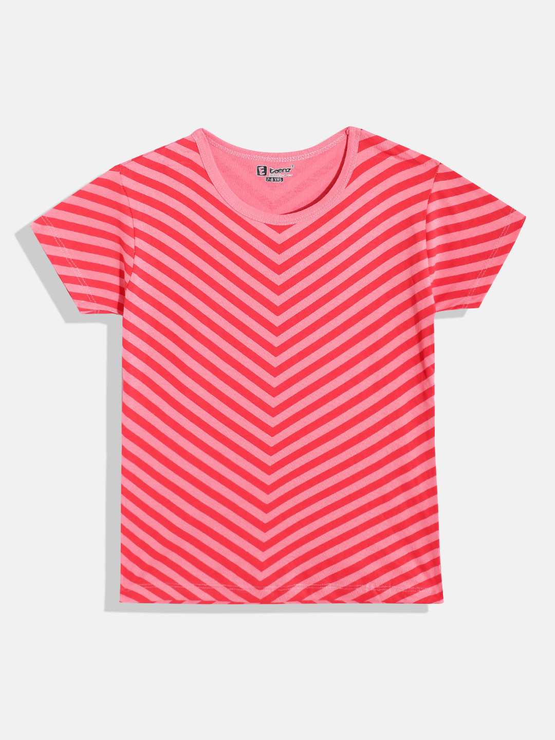 

Eteenz Girls Striped Premium Cotton T-shirt, Coral