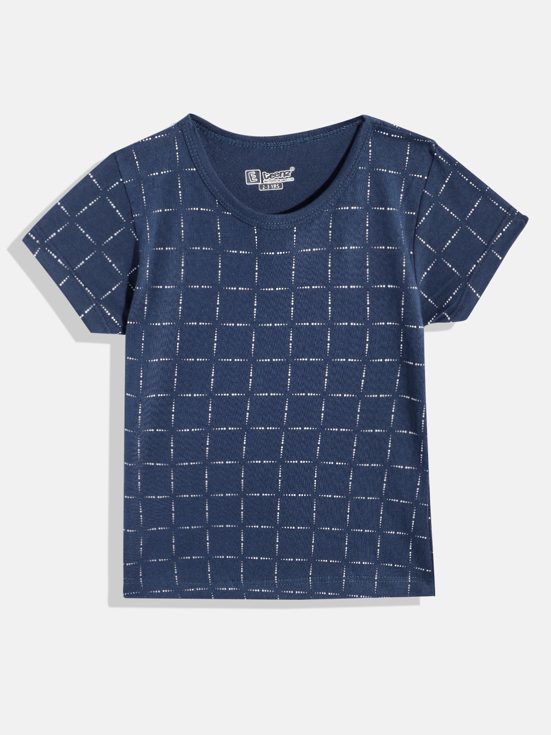 

Eteenz Girls Checked Premium Cotton T-shirt, Navy blue