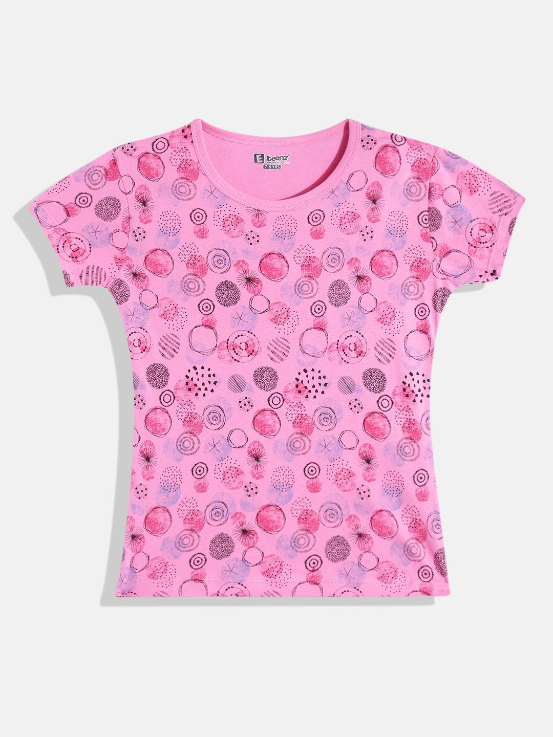 

Eteenz Girls Printed Premium Cotton T-shirt, Pink