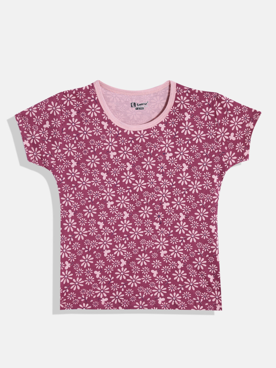 

Eteenz Girls Printed Premium Cotton T-shirt, Magenta