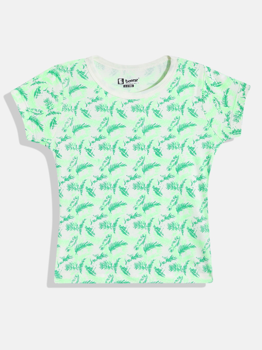 

Eteenz Girls Tropical Printed Premium Cotton T-shirt, Green