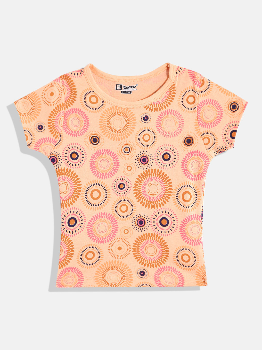 

Eteenz Girls Printed Premium Cotton T-shirt, Peach