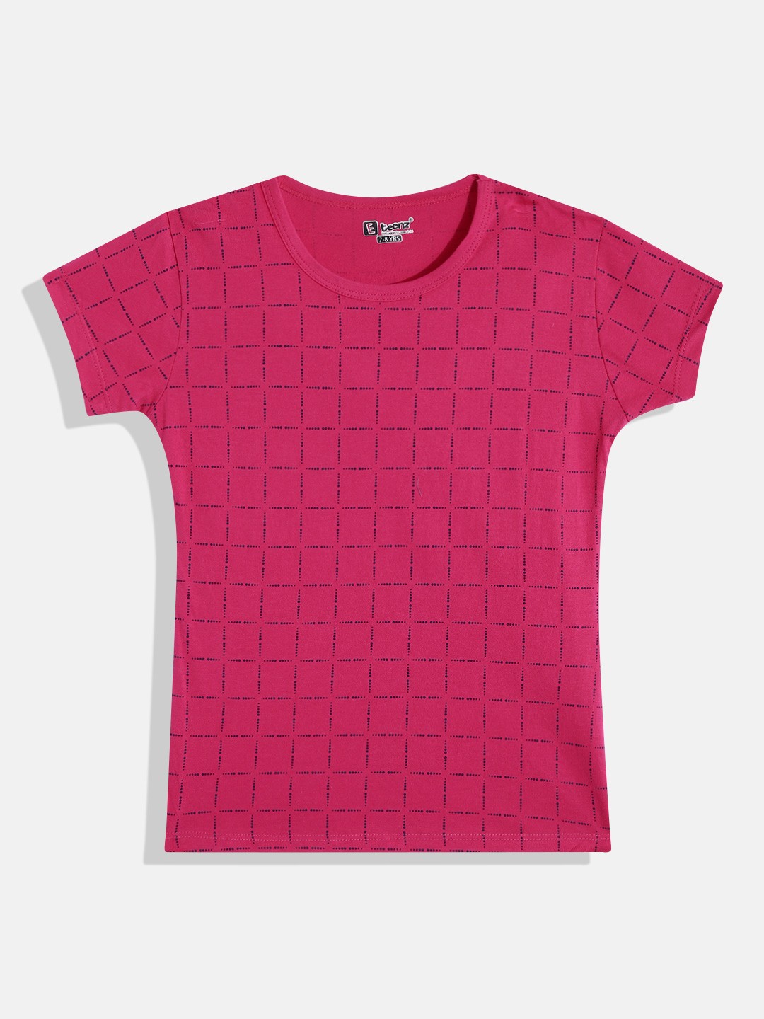 

Eteenz Girls Checked Premium Cotton T-shirt, Fuchsia