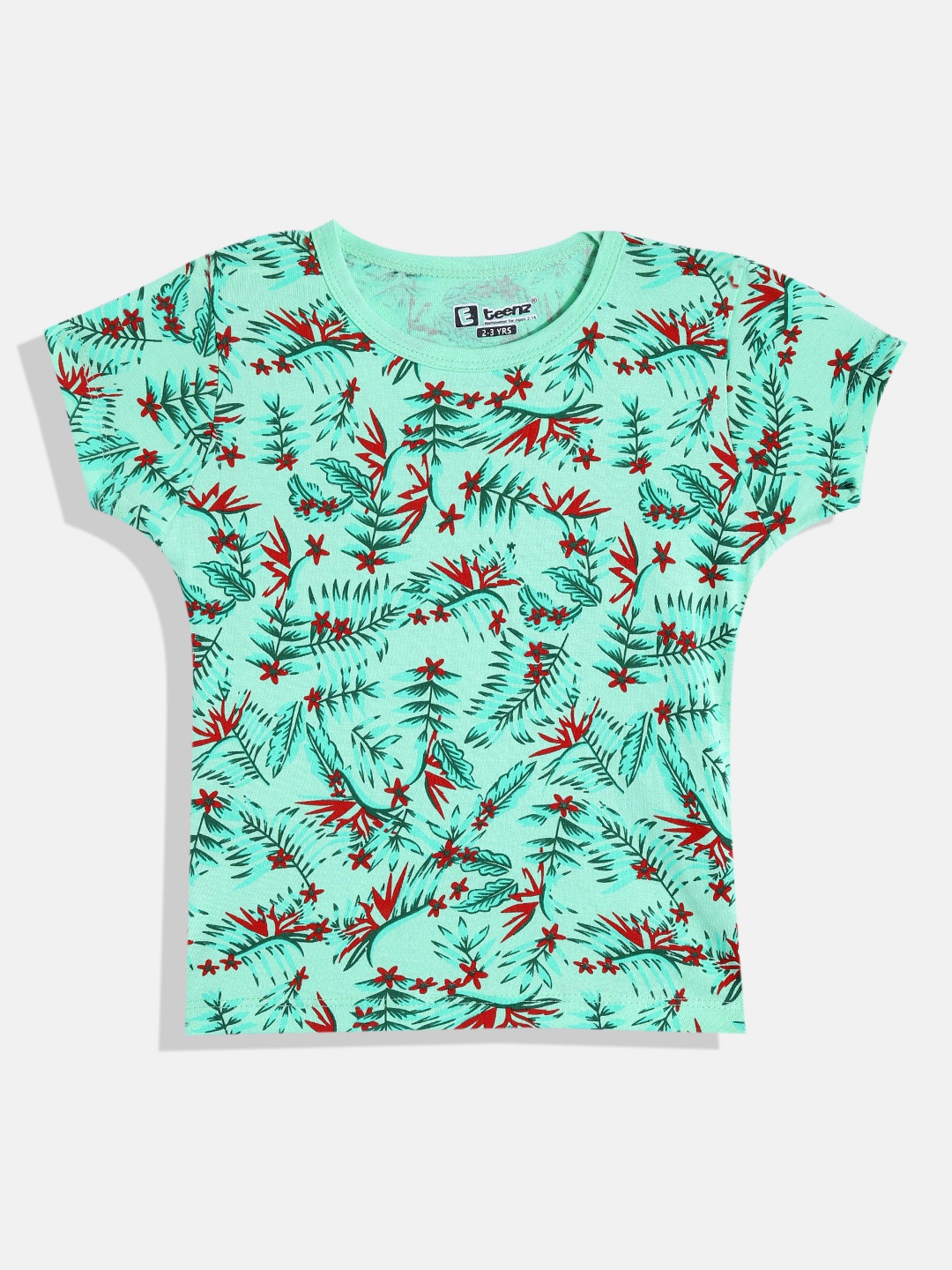 

Eteenz Girls Tropical Printed Premium Cotton T-shirt, Green