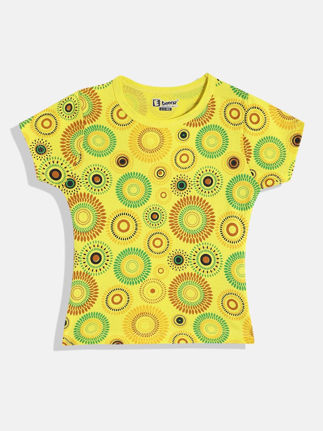 

Eteenz Girls Geometric Printed Premium Cotton T-shirt, Yellow