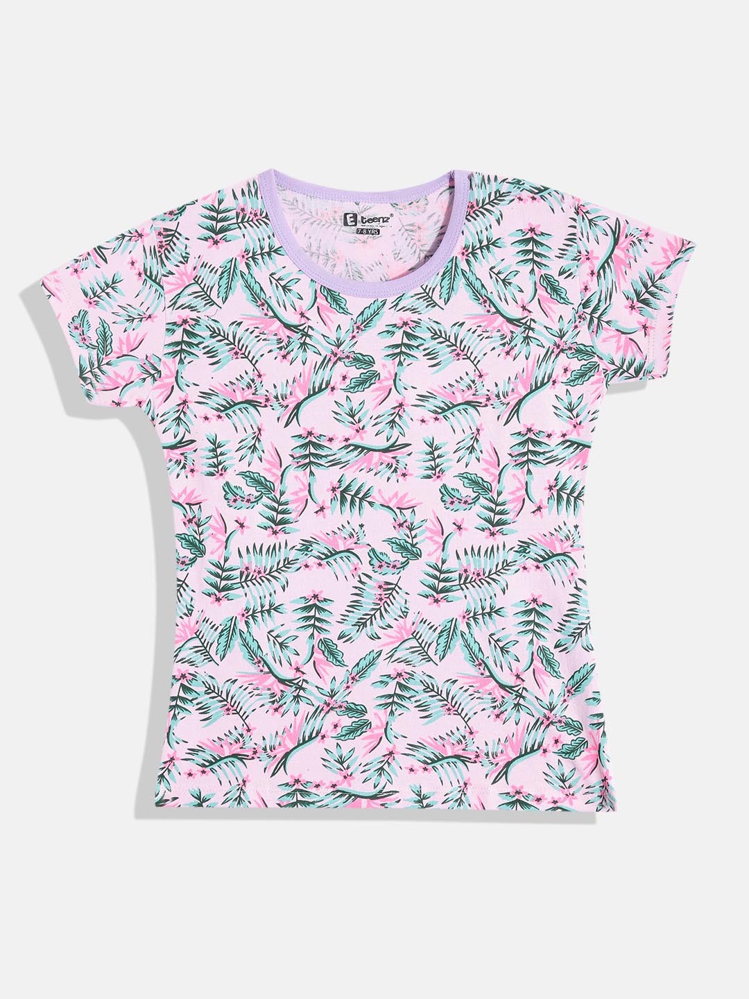 

Eteenz Girls Premium Cotton Floral Printed T-shirt, Pink