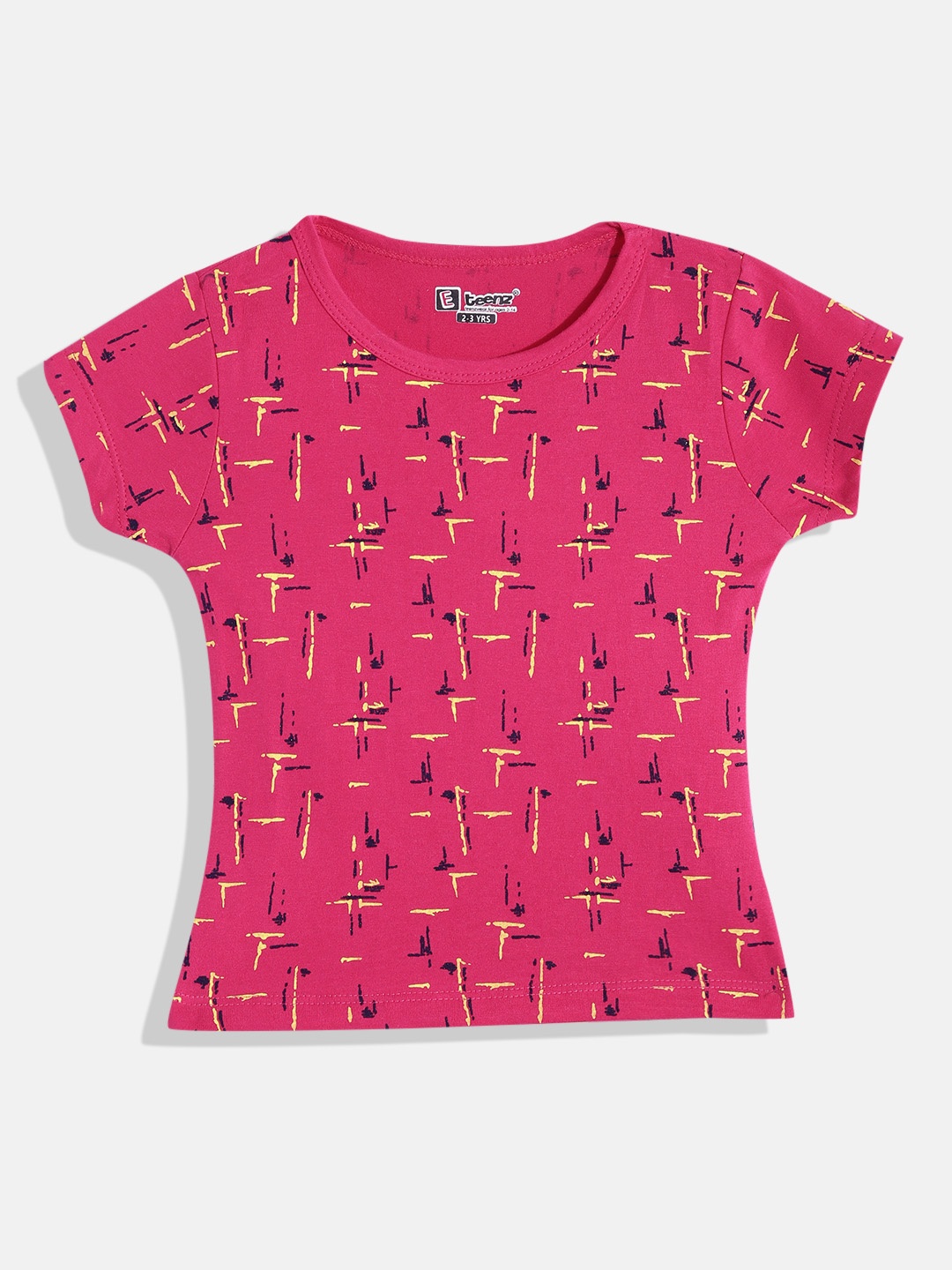 

Eteenz Girls Abstract Printed Premium Cotton T-shirt, Fuchsia
