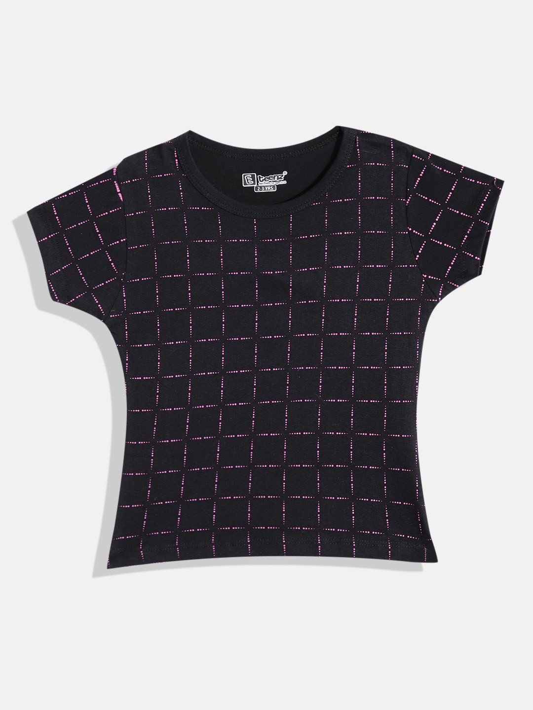 

Eteenz Girls Premium Cotton Checked T-shirt, Black