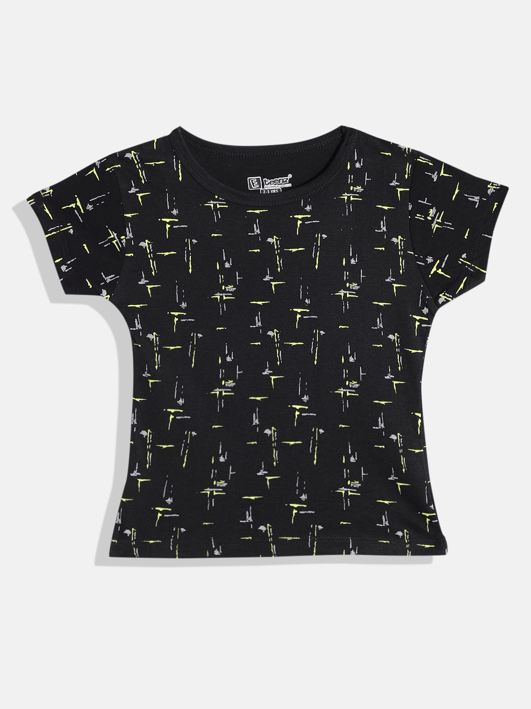 

Eteenz Girls Abstract Printed Premium Cotton T-shirt, Black