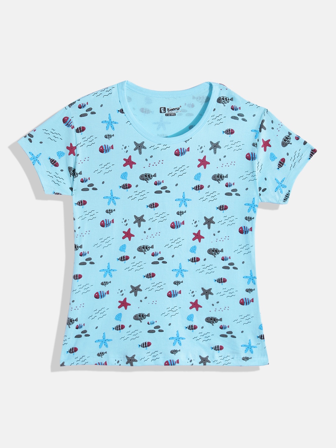 

Eteenz Girls Conversational Printed Premium Cotton T-shirt, Turquoise blue