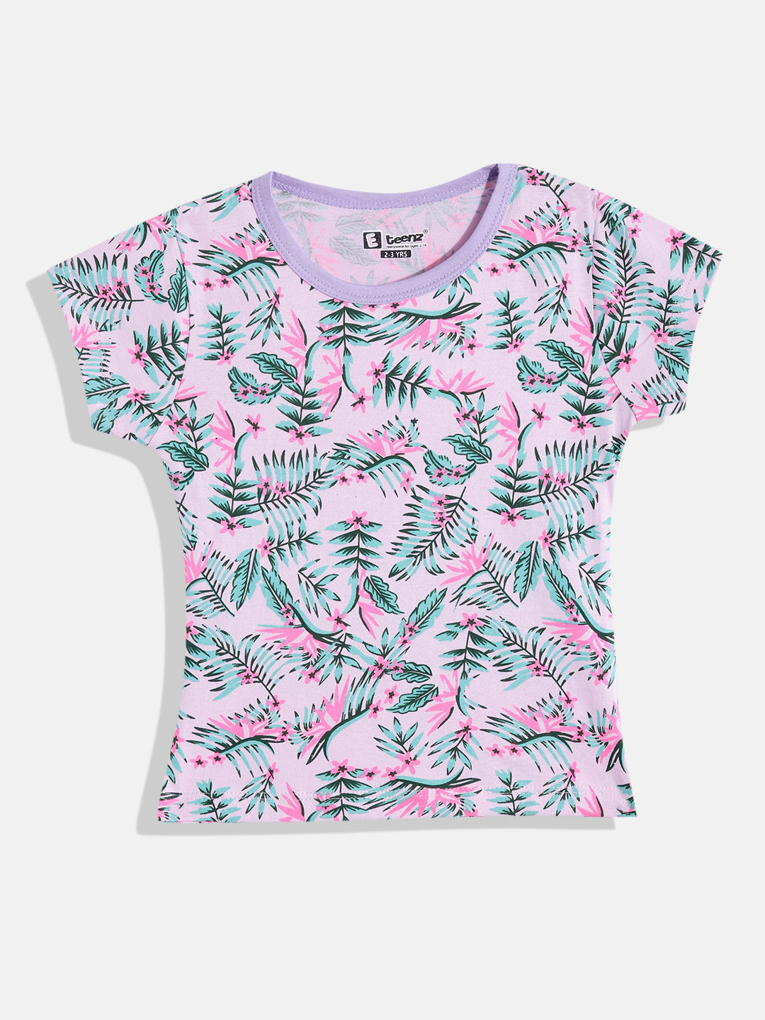 

Eteenz Girls Tropical Printed Premium Cotton T-shirt, Pink