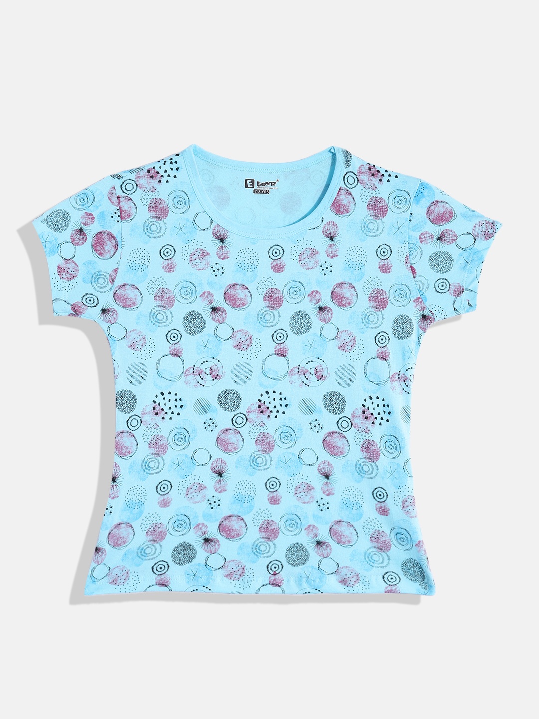 

Eteenz Girls Premium Cotton Geometric Printed T-shirt, Blue