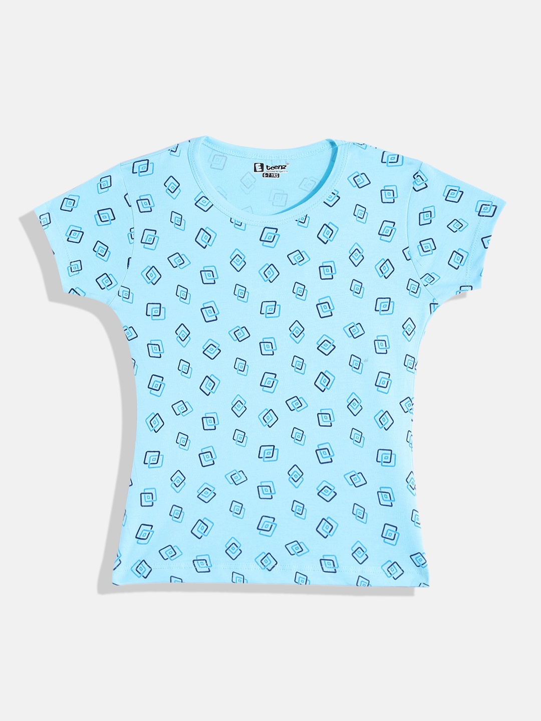 

Eteenz Girls Premium Cotton Geometric Printed T-shirt, Blue