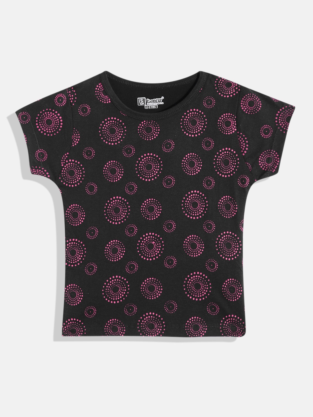 

Eteenz Girls Premium Cotton Geometric Printed T-shirt, Black