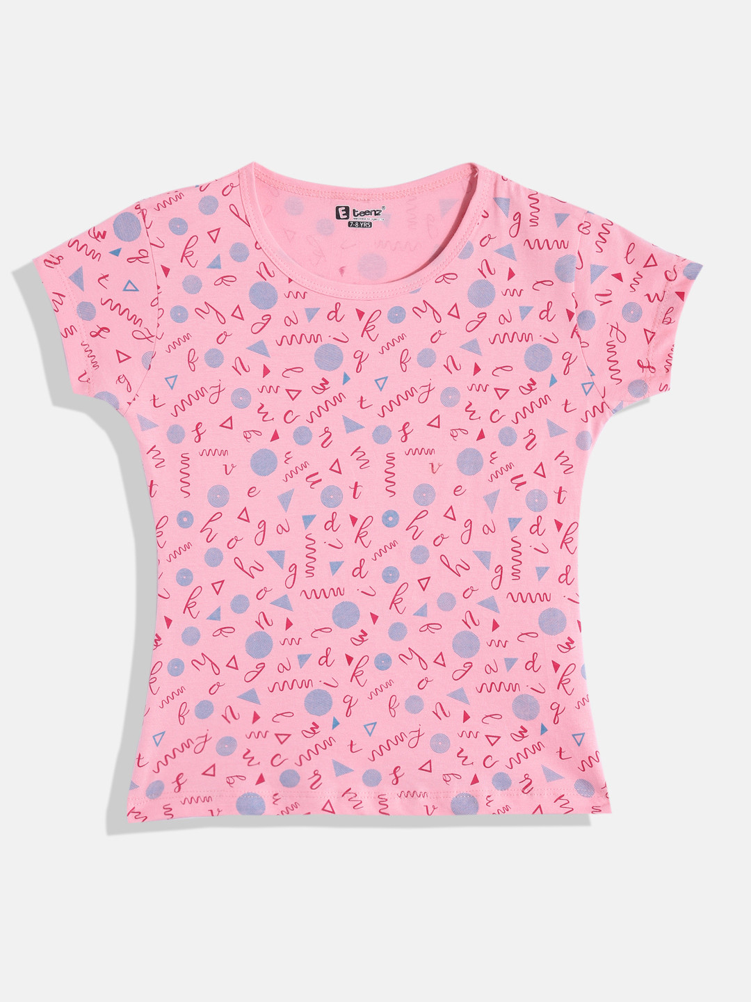 

Eteenz Girls Premium Cotton Geometric Printed T-shirt, Pink