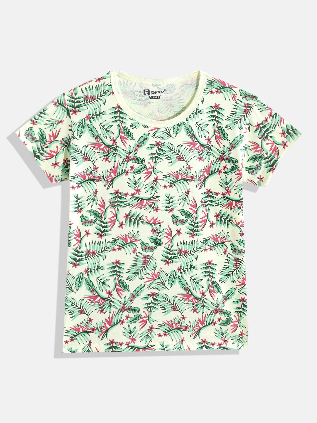 

Eteenz Girls Premium Cotton Tropical Printed T-shirt, Yellow