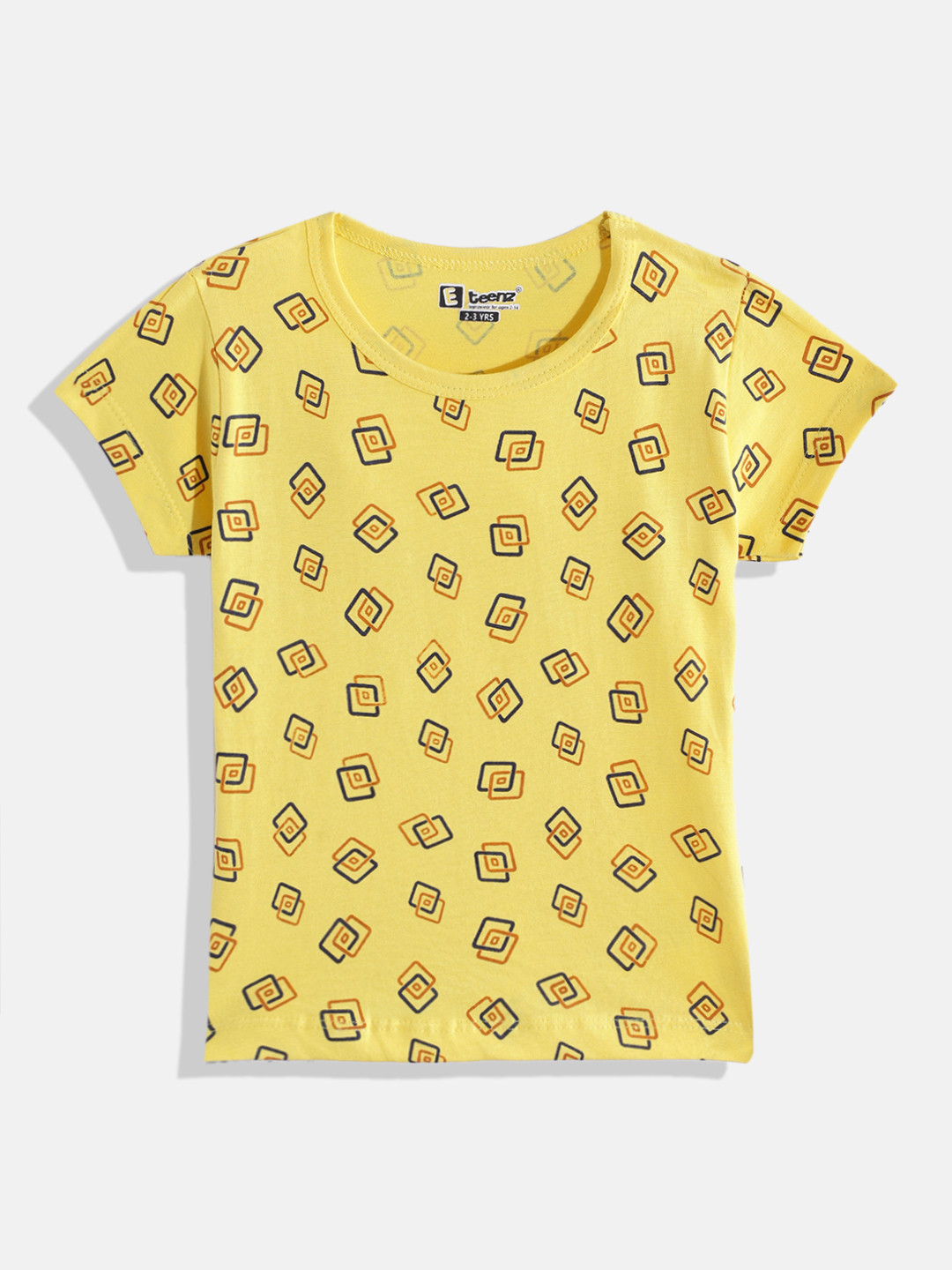

Eteenz Girls Premium Cotton Geometric Printed T-shirt, Yellow