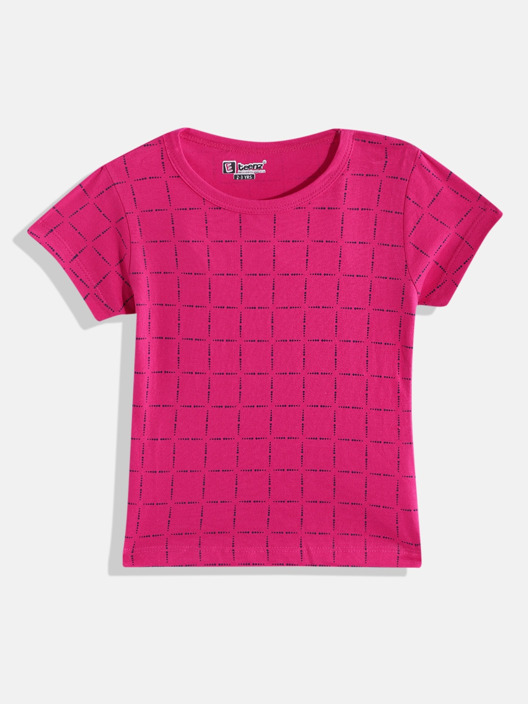 

Eteenz Girls Premium Cotton Checked T-shirt, Fuchsia