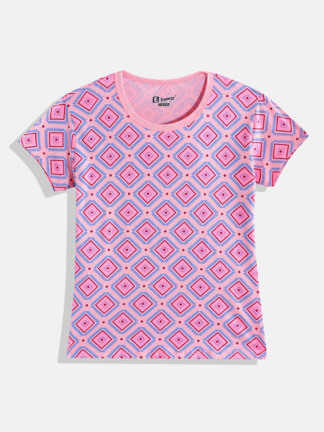 

Eteenz Girls Geometric Printed Premium Cotton T-shirt, Pink