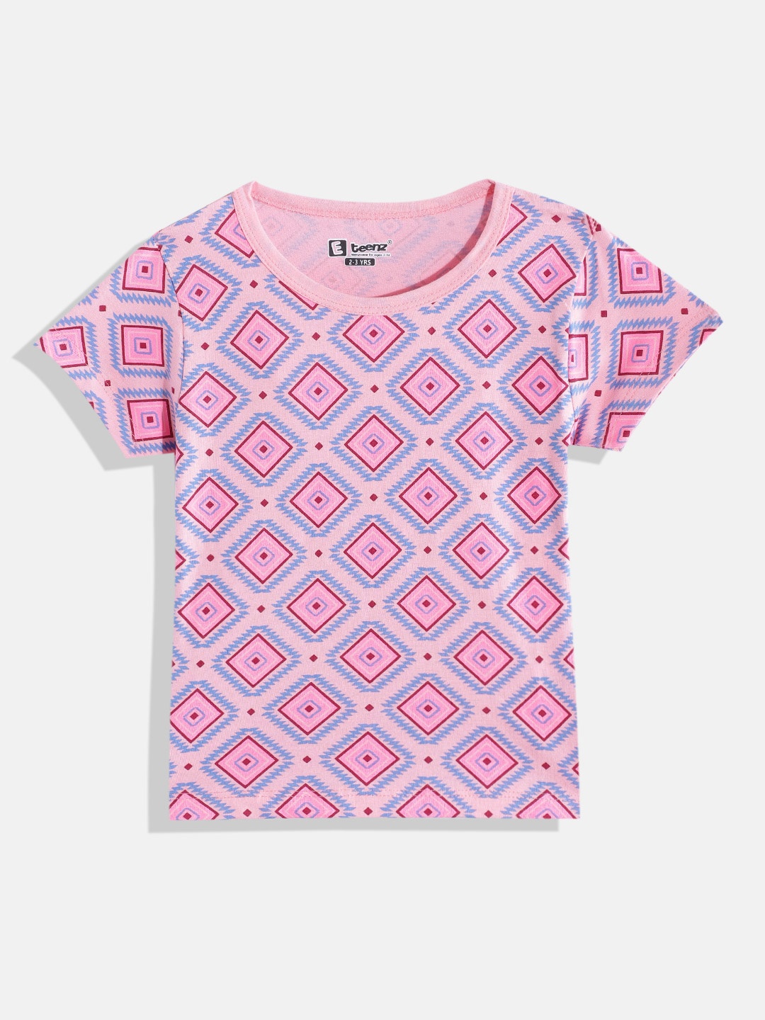 

Eteenz Girls Premium Cotton Geometric Printed T-shirt, Pink