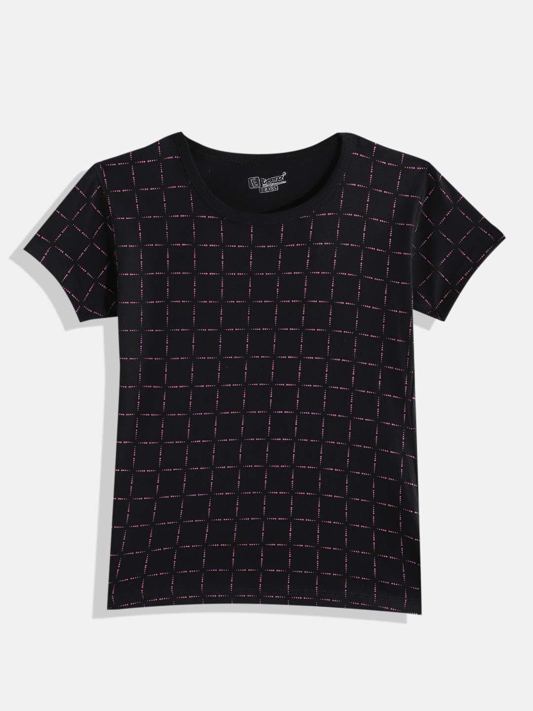 

Eteenz Girls Checked Premium Cotton T-shirt, Black