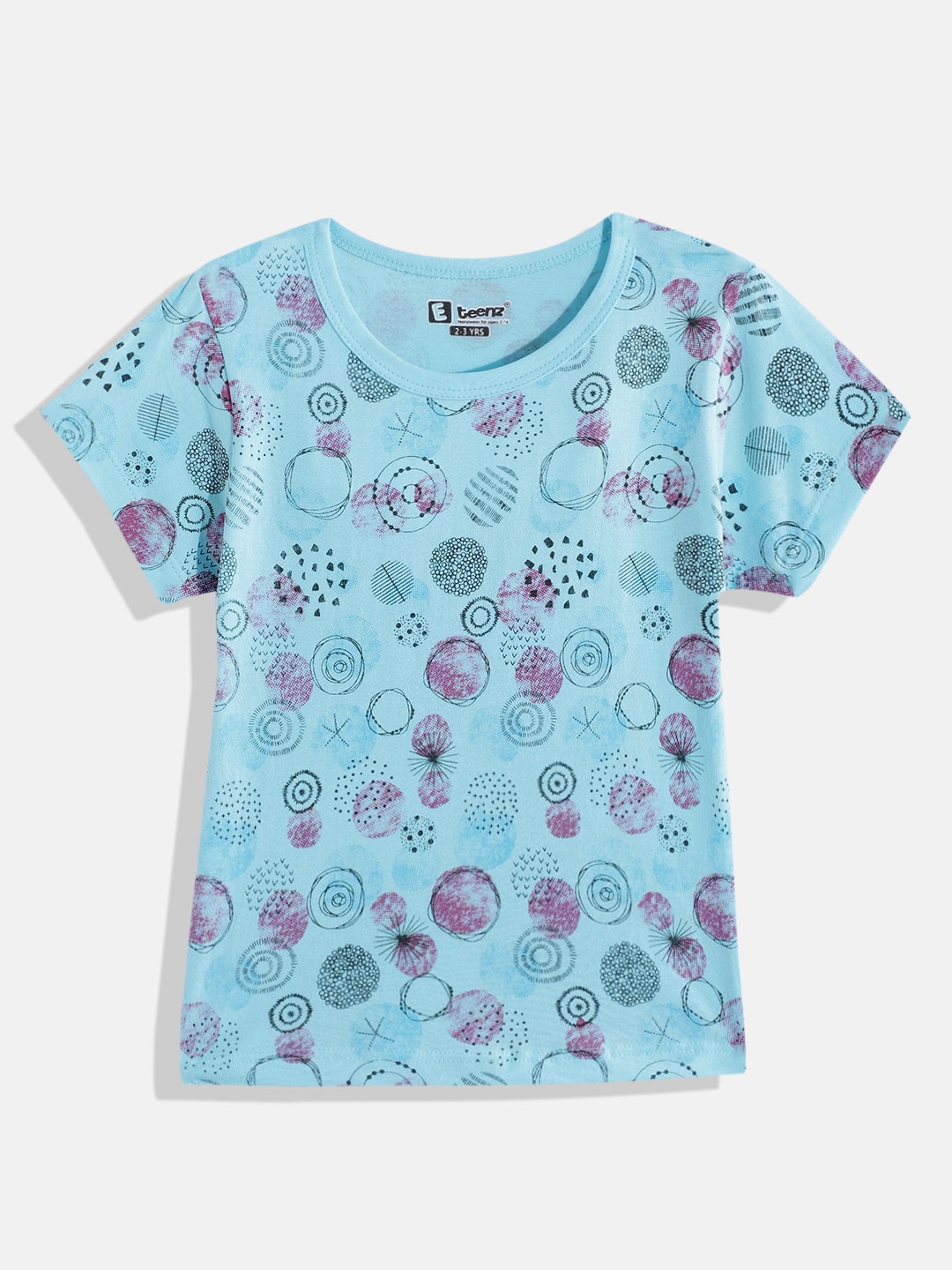 

Eteenz Girls Geometric Printed Premium Cotton T-shirt, Turquoise blue