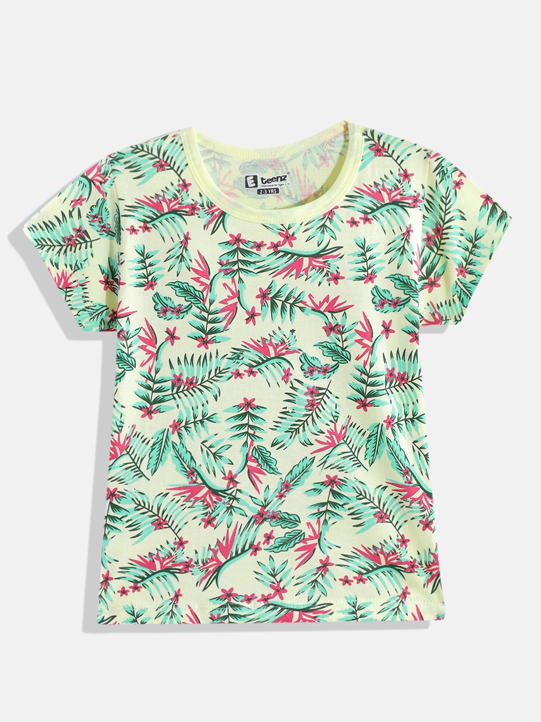 

Eteenz Girls Tropical Printed Premium Cotton T-shirt, Yellow