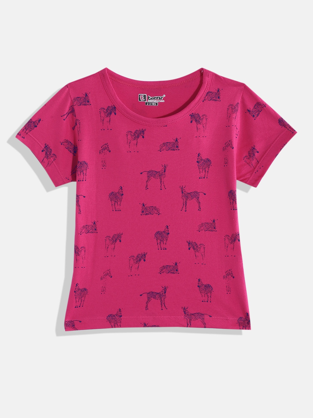 

Eteenz Girls Zebra Printed Premium Cotton T-shirt, Fuchsia