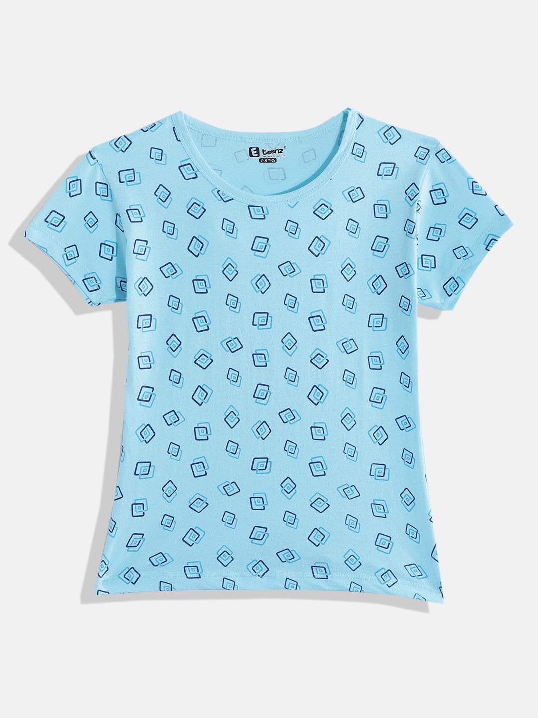 

Eteenz Girls Geometric Printed Premium Cotton T-shirt, Blue