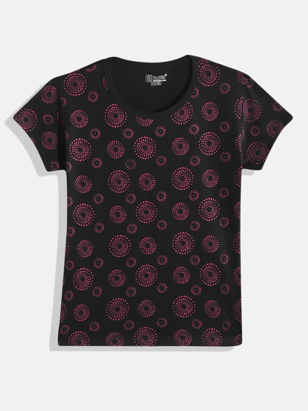 

Eteenz Girls Geometric Printed Premium Cotton T-shirt, Black
