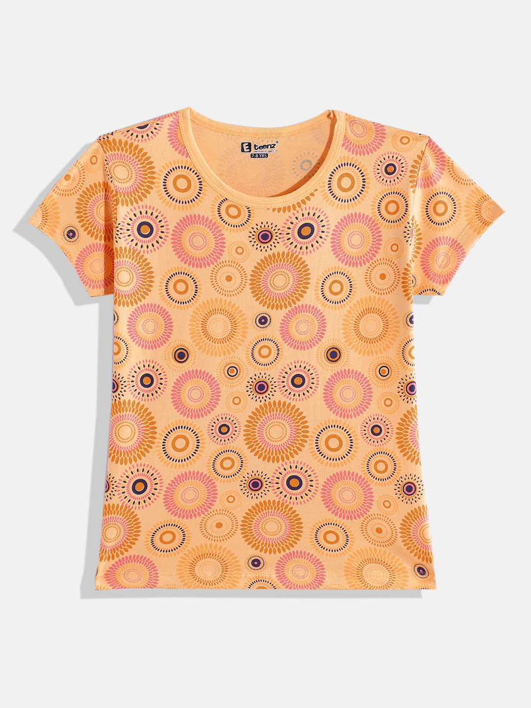 

Eteenz Girls Geometric Printed Premium Cotton T-shirt, Orange